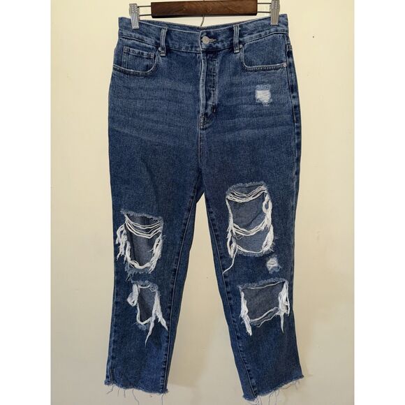 PacSun Denim - PacSun Distressed High Rise Straight Leg Jeans Button Fly Raw Hem Size 28